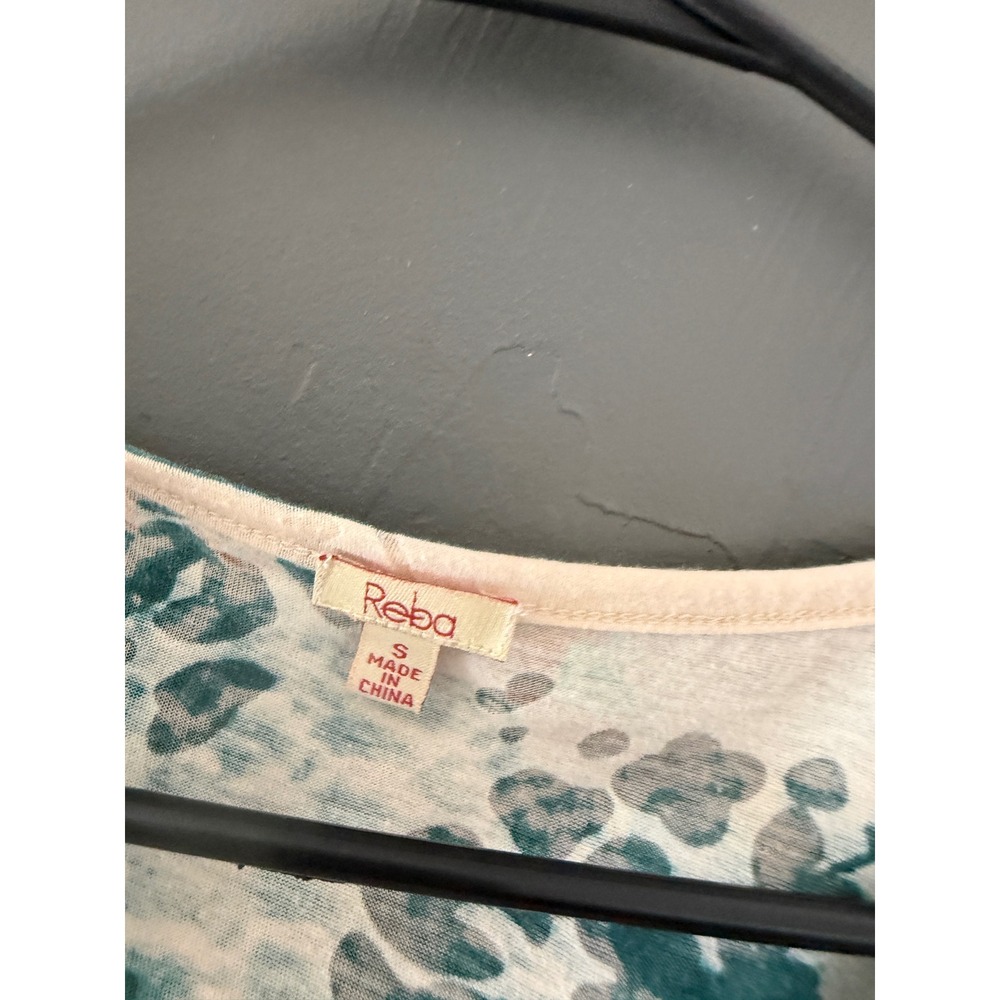 Reba Womens Teal Orange Abstract Watercolor Sequin Western Rhinestone Top Small - Picture 8 of 8